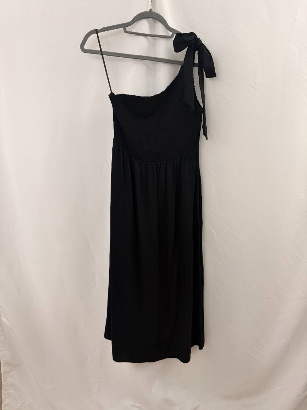 Anrabess Black Bohemian One Shoulder Sleeveless Smocked Dress Size M